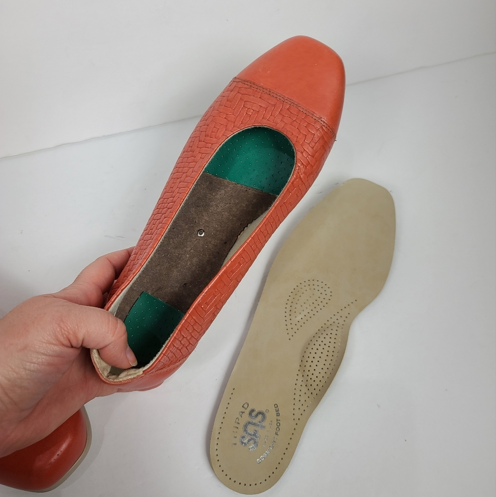 SAS MAUI Leathe Slip On Flats Melon Coral Basket Weave TriPad Comfort Shoes 9 - Picture 13 of 14